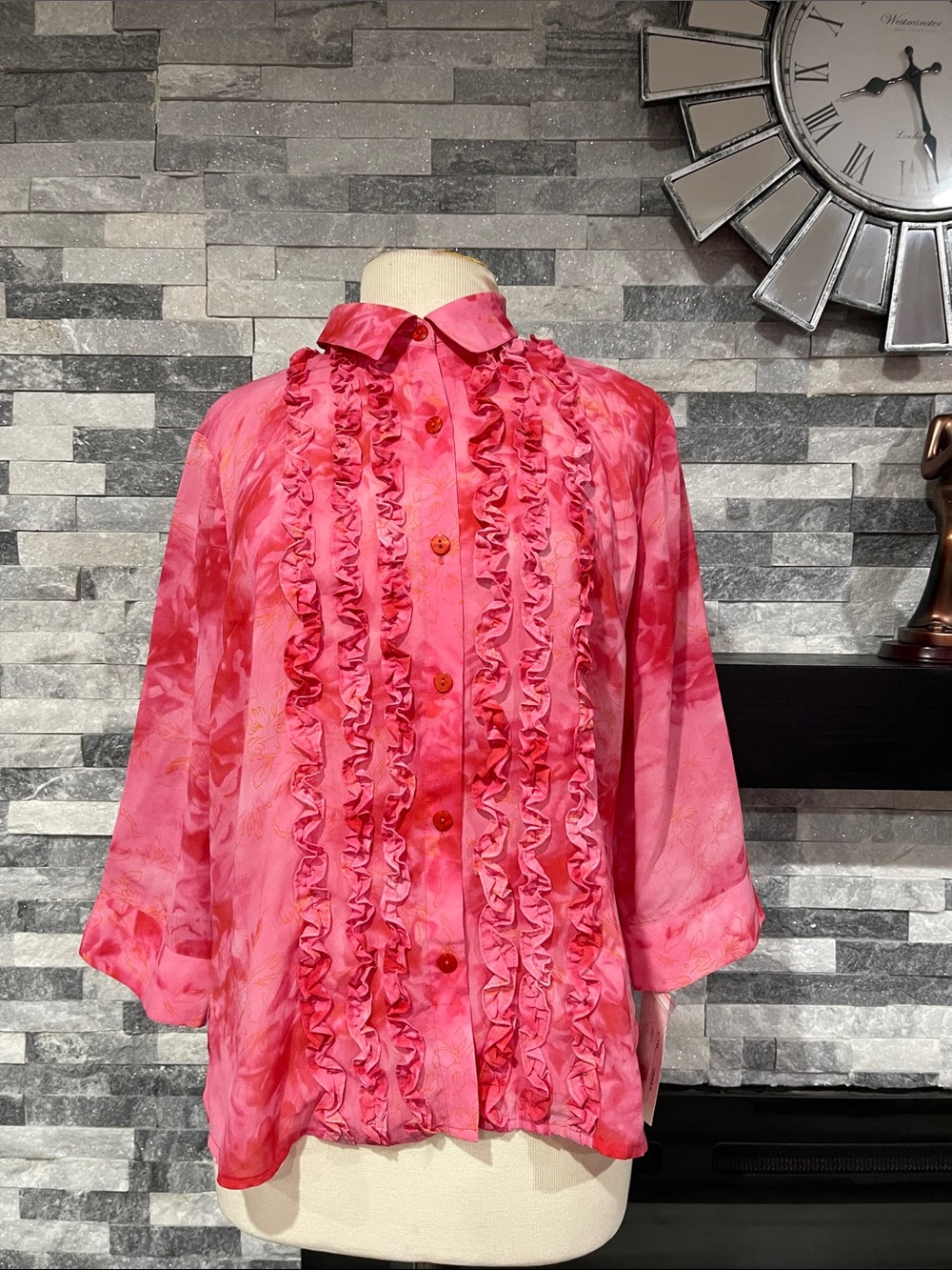 Kathy Che Ruffle Blouse  Pink Red Size 12